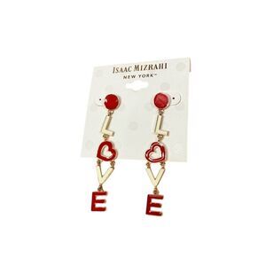 Isaac Mizrahi Red & Gold LOVE Heart Dangle Earrings fashion gift